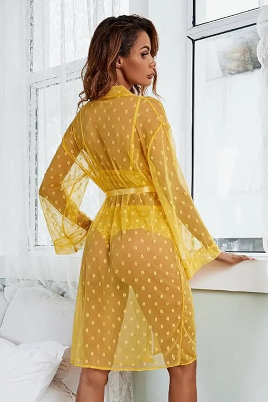 French Dot Mesh Bridal Robe and Bra Set 3wishes.com